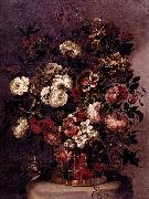 CORTE, Gabriel de la. Still-Life of Flowers in a Woven Basket France oil painting artist